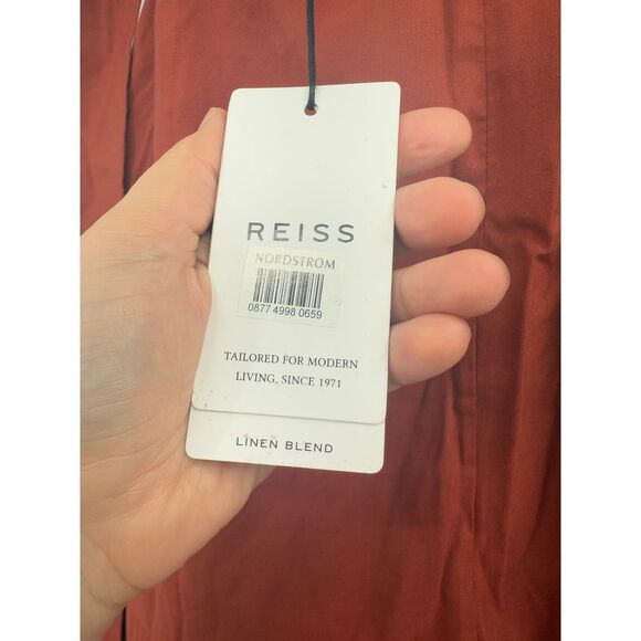 Reiss Women Pleated Midi Rust Linen Blend Skirt High Waisted Tie Waist NWT Sz 0 - Picture 6 of 8